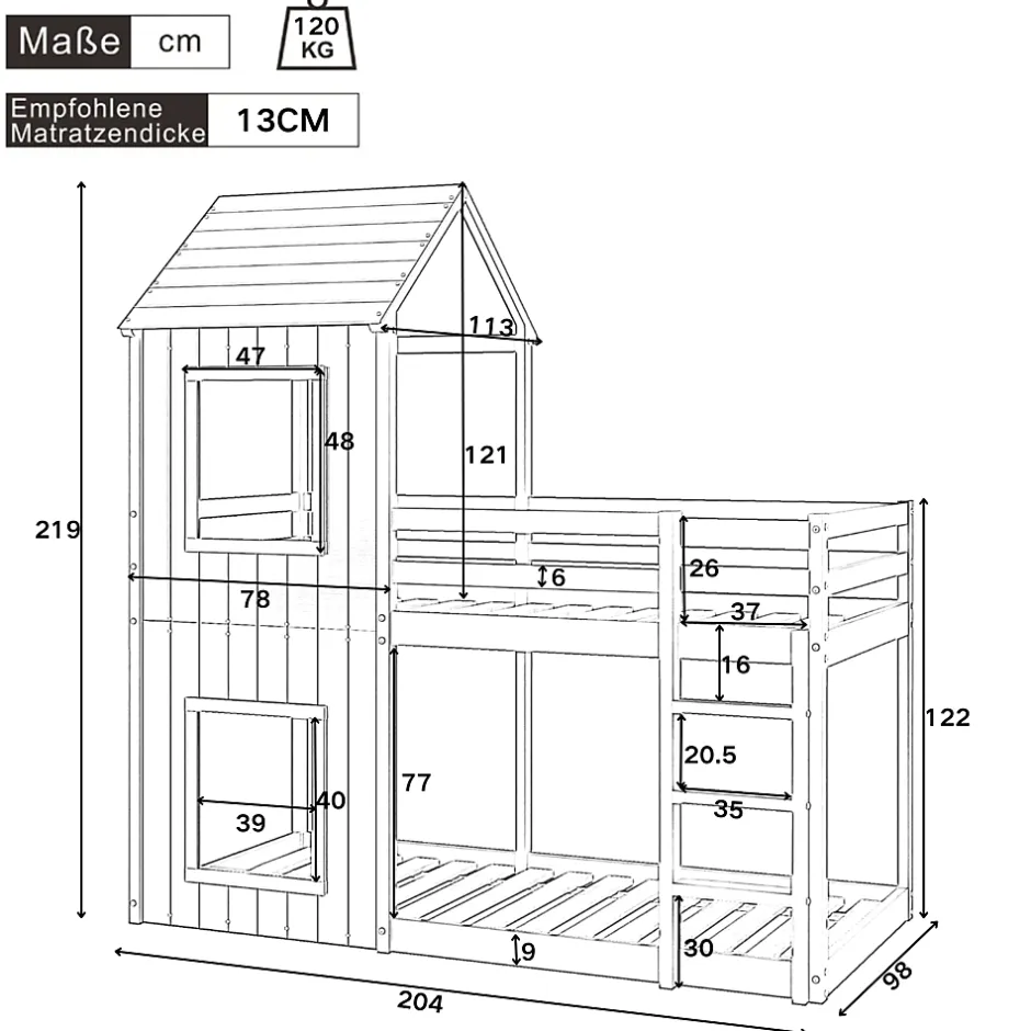 Okwish Lit Superposé 90x200 cm - Lit Cabane enfant avec Échelle et Baldaquin - Bois de Pin - Sans Matelas - Blanc Clearance