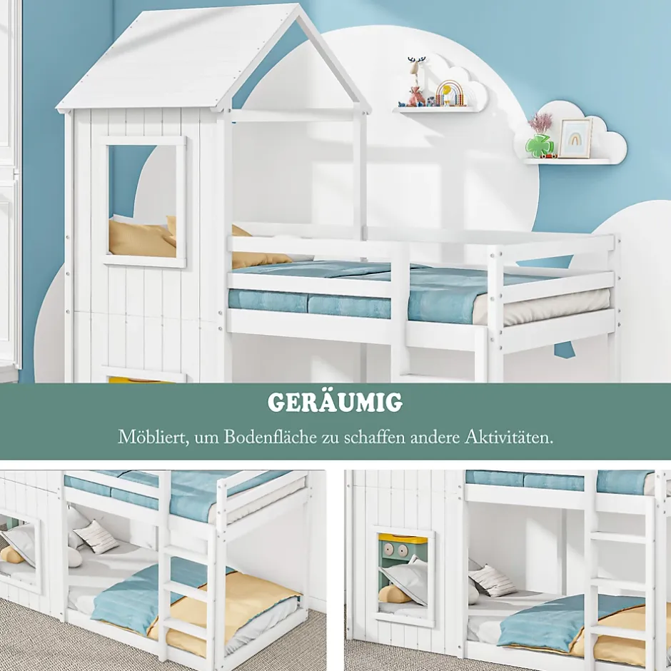Okwish Lit Superposé 90x200 cm - Lit Cabane enfant avec Échelle et Baldaquin - Bois de Pin - Sans Matelas - Blanc Clearance