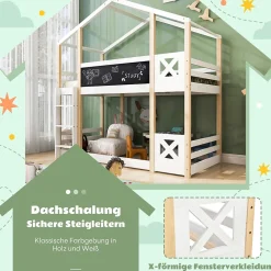 Okwish Lit superposé 90x200 cm - Lit cabane enfant avec échelle et barrières - Bois massif - Sans matelas - Blanc Clearance