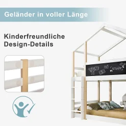 Okwish Lit superposé 90x200 cm - Lit cabane enfant avec échelle et barrières - Bois massif - Sans matelas - Blanc Clearance