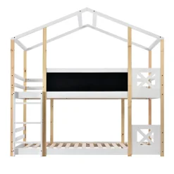 Okwish Lit superposé 90x200 cm - Lit cabane enfant avec échelle et barrières - Bois massif - Sans matelas - Blanc Clearance
