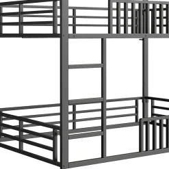 Okwish Lit superposé 140x200 cm - Lit double avec design cabane et barrières - Métal - Sans matelas - Noir New