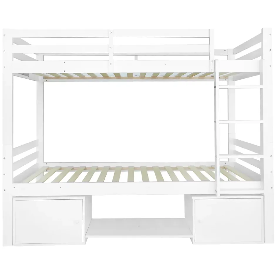 Okwish Lit superposé 90x200 cm - Lit enfant avec 2 tiroirs et porte chaussures - MDF + Pin - Sans matelas - Blanc Hot