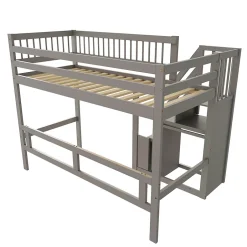 Okwish Lit Superposé 90x200 cm - Lit enfant avec Échelle et Rangement Intégré, Structure en Bois Massif, Sans Matelas - Gris Discount