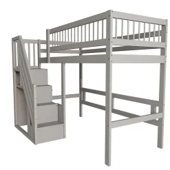 Okwish Lit Superposé 90x200 cm - Lit enfant avec Échelle et Rangement Intégré, Structure en Bois Massif, Sans Matelas - Gris Discount