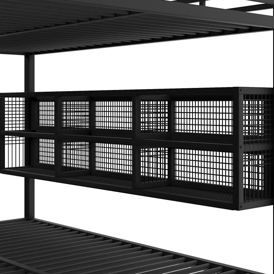 Enfant Okwish Lit Superposé 140x200 cm - Lit Enfant et Ado avec LED et Rangement, Étagères Intégrées, Sans Matelas, en Métal, Noir