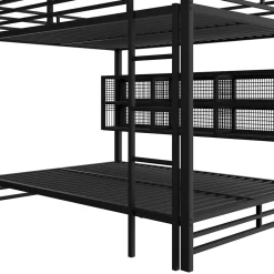 Enfant Okwish Lit Superposé 140x200 cm - Lit Enfant et Ado avec LED et Rangement, Étagères Intégrées, Sans Matelas, en Métal, Noir