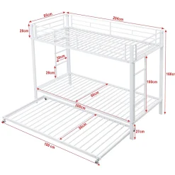 Enfant Okwish Lit Superposé 90x200 cm - Lit enfant avec Lit Gigogne Extensible, Garde-Corps Hauts, Métal, Blanc - Sans Matelas
