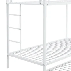 Enfant Okwish Lit Superposé 90x200 cm - Lit enfant avec Lit Gigogne Extensible, Garde-Corps Hauts, Métal, Blanc - Sans Matelas