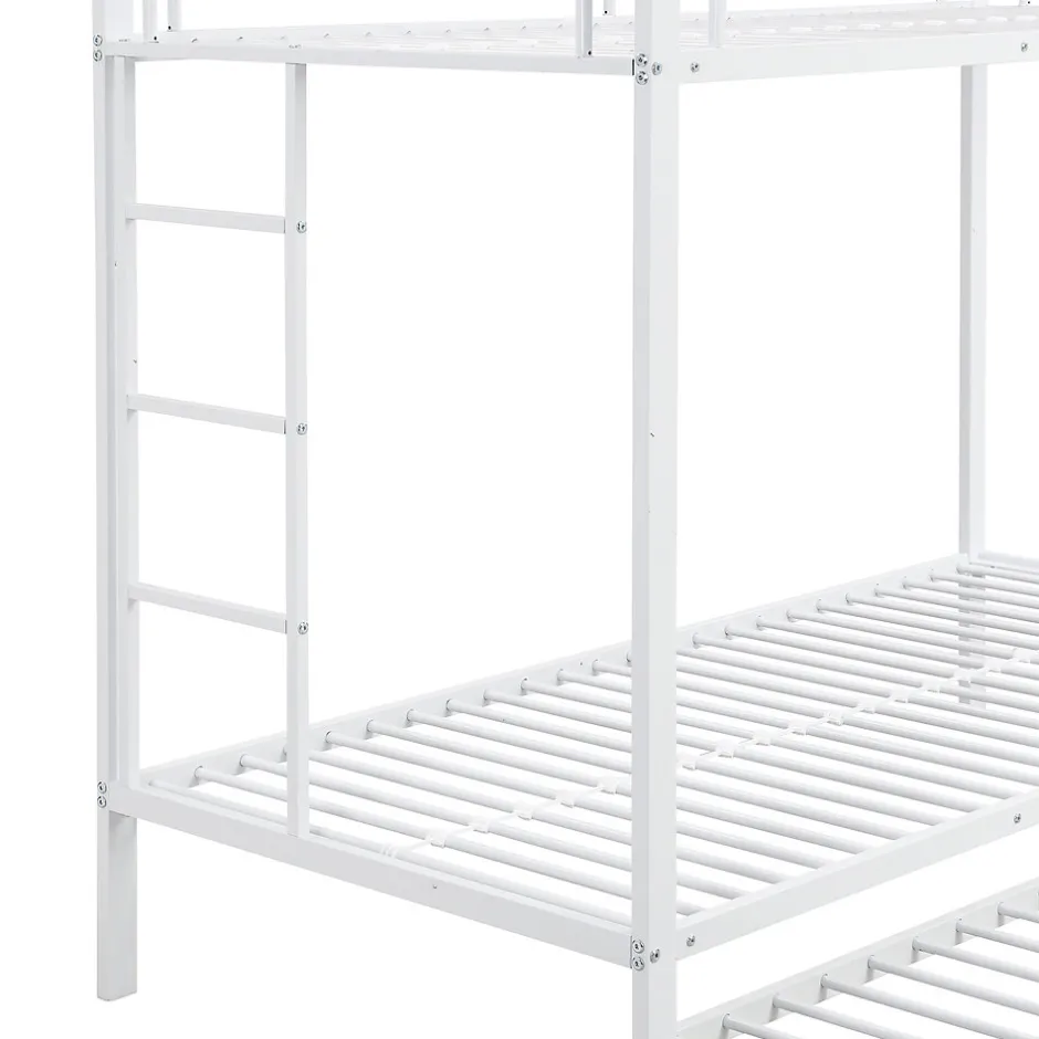 Enfant Okwish Lit Superposé 90x200 cm - Lit enfant avec Lit Gigogne Extensible, Garde-Corps Hauts, Métal, Blanc - Sans Matelas