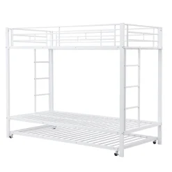 Enfant Okwish Lit Superposé 90x200 cm - Lit enfant avec Lit Gigogne Extensible, Garde-Corps Hauts, Métal, Blanc - Sans Matelas