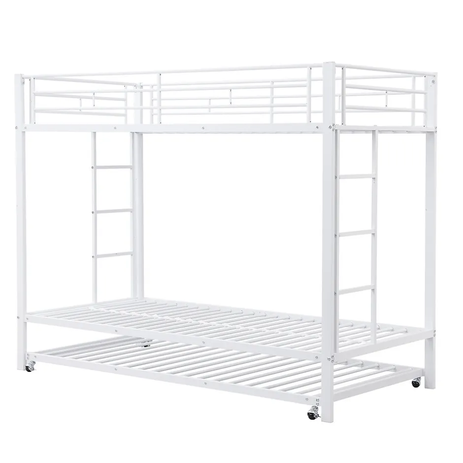 Enfant Okwish Lit Superposé 90x200 cm - Lit enfant avec Lit Gigogne Extensible, Garde-Corps Hauts, Métal, Blanc - Sans Matelas
