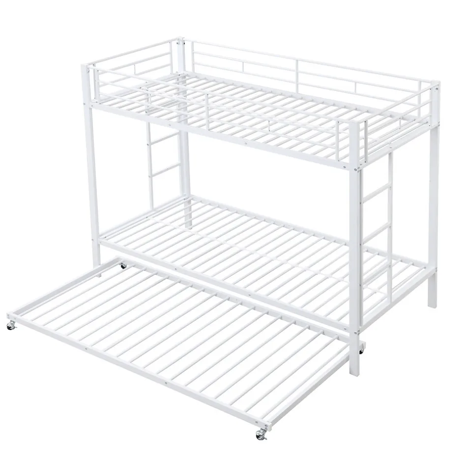 Enfant Okwish Lit Superposé 90x200 cm - Lit enfant avec Lit Gigogne Extensible, Garde-Corps Hauts, Métal, Blanc - Sans Matelas