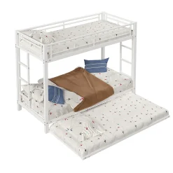 Enfant Okwish Lit Superposé 90x200 cm - Lit enfant avec Lit Gigogne Extensible, Garde-Corps Hauts, Métal, Blanc - Sans Matelas