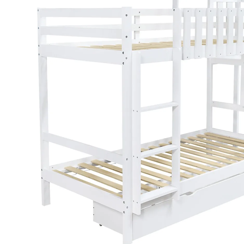 Enfant Okwish Lit superposé 90x200 cm - Lit enfant avec espacement de 92,8 cm - Bois massif + MDF - Sans matelas - Blanc
