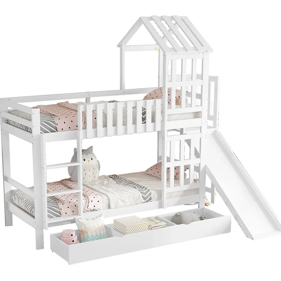 Enfant Okwish Lit superposé 90x200 cm - Lit enfant avec espacement de 92,8 cm - Bois massif + MDF - Sans matelas - Blanc