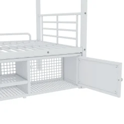 Enfant Okwish Lit Superposé 90x200 cm - Lit enfant en Métal avec Rangement Chaussures et 2 Tiroirs, Protection Latérale - Sans Matelas - Blanc
