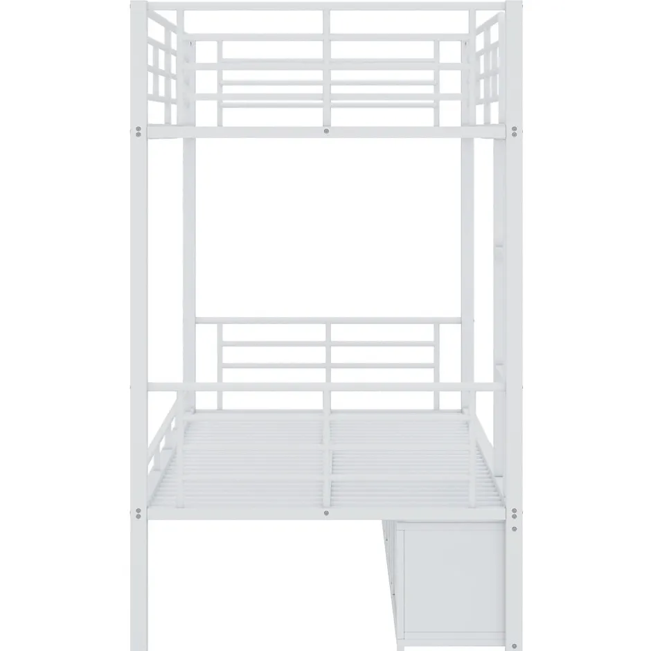 Enfant Okwish Lit Superposé 90x200 cm - Lit enfant en Métal avec Rangement Chaussures et 2 Tiroirs, Protection Latérale - Sans Matelas - Blanc