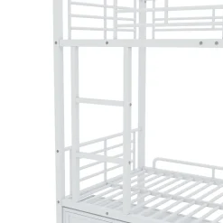 Enfant Okwish Lit Superposé 90x200 cm - Lit enfant en Métal avec Rangement Chaussures et 2 Tiroirs, Protection Latérale - Sans Matelas - Blanc