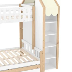 Enfant Okwish Lit Superposé 90x200 cm - Lit Enfant avec 2 Tiroirs et Barrières de Sécurité - Design Bois - Sans Matelas - Blanc+Naturel