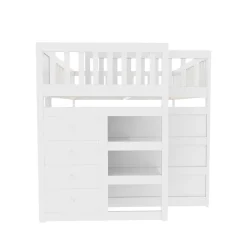 Generique Lit Superposé 140x200 cm - Lit Junior avec Rangement, Cadre en Bois avec Clôture, Sans Matelas, Blanc Online