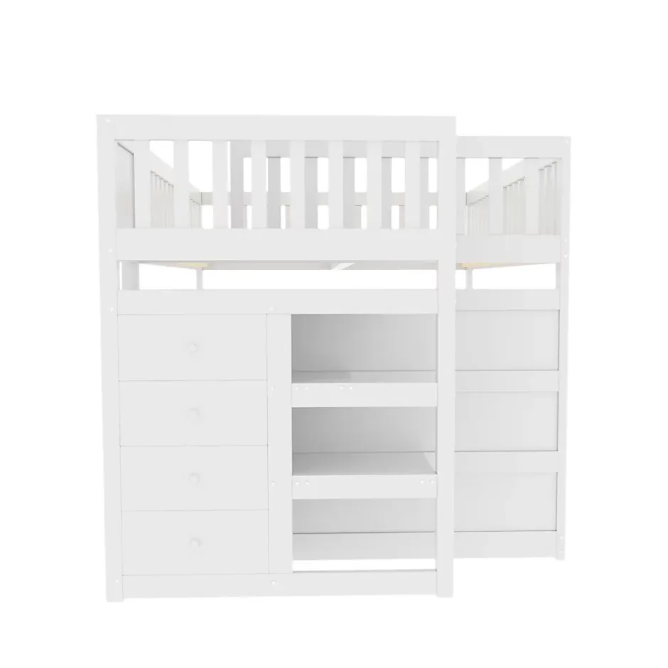 Generique Lit Superposé 140x200 cm - Lit Junior avec Rangement, Cadre en Bois avec Clôture, Sans Matelas, Blanc Online