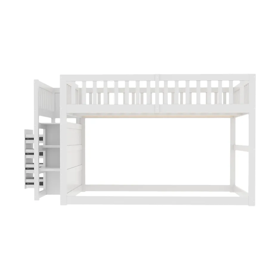 Generique Lit Superposé 140x200 cm - Lit Junior avec Rangement, Cadre en Bois avec Clôture, Sans Matelas, Blanc Online