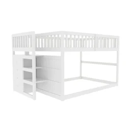 Generique Lit Superposé 140x200 cm - Lit Junior avec Rangement, Cadre en Bois avec Clôture, Sans Matelas, Blanc Online