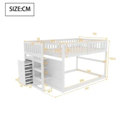 Generique Lit Superposé 140x200 cm - Lit Junior avec Rangement, Cadre en Bois avec Clôture, Sans Matelas, Blanc Online