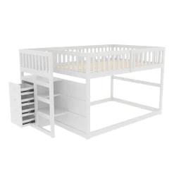 Generique Lit Superposé 140x200 cm - Lit Junior avec Rangement, Cadre en Bois avec Clôture, Sans Matelas, Blanc Online