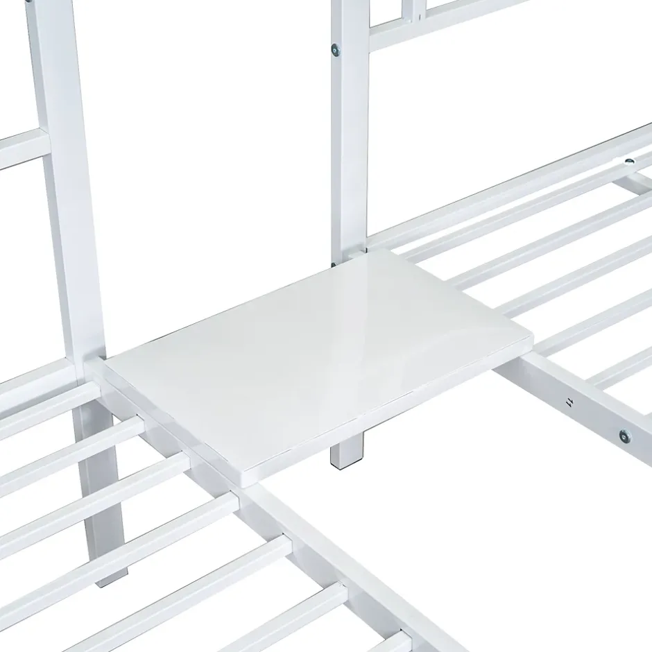 Fortuna lai Lit superposé 90x200 cm, 3 lits, échelle, table, cadre métal, blanc Online