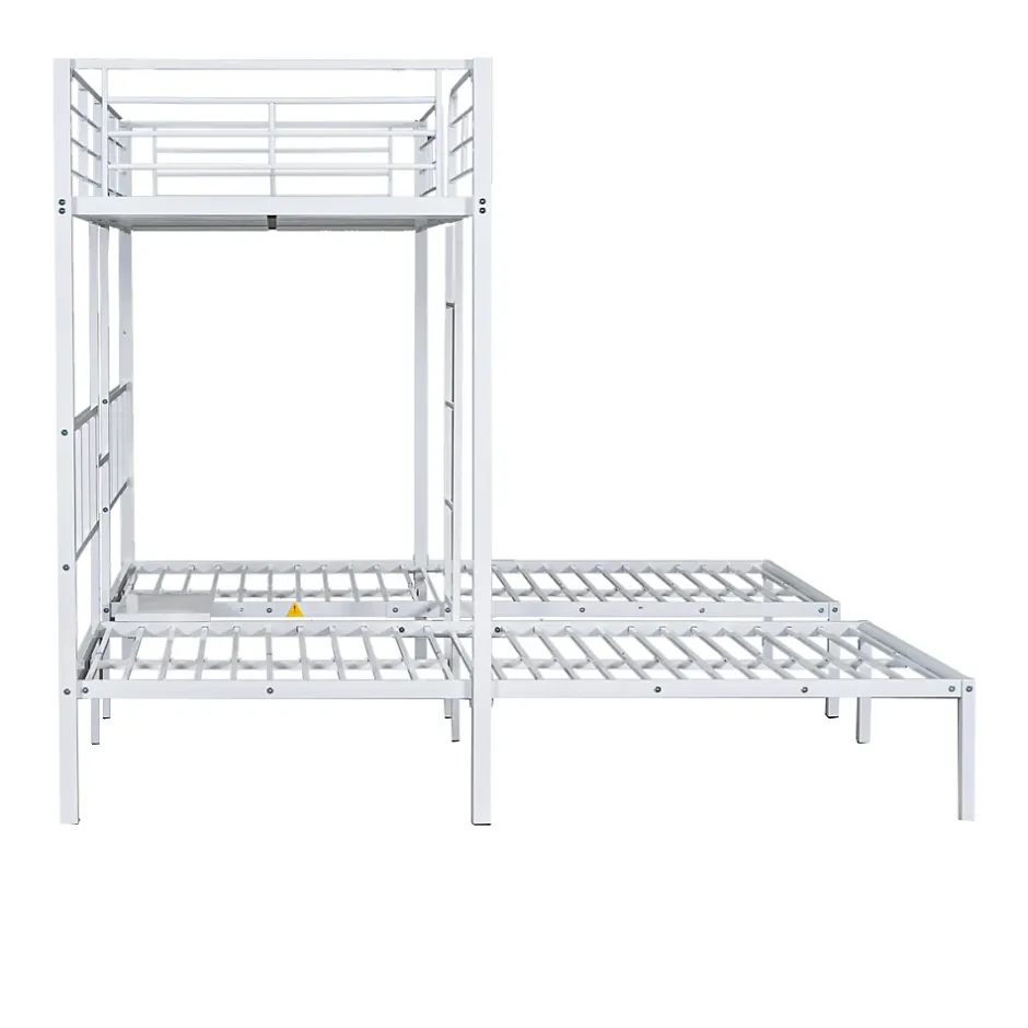 Fortuna lai Lit superposé 90x200 cm, 3 lits, échelle, table, cadre métal, blanc Online