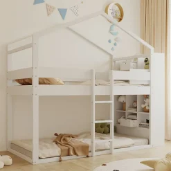 ModernLuxe Lit superposé 90x200 cm avec 2 tiroirs - avec compartiments de rangement - avec sommier à lattes - blanc (sans matelas) Discount