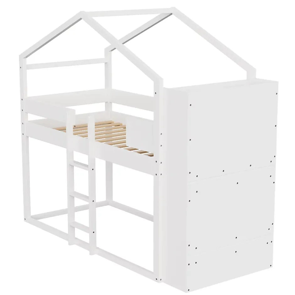 ModernLuxe Lit superposé 90x200 cm avec 2 tiroirs - avec compartiments de rangement - avec sommier à lattes - blanc (sans matelas) Discount