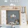 Enfant Redom Lit superposé 90x200 cm avec 4 tiroirs et échelle sécurisée en bois massif, gain de place chambre enfant