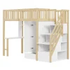 Redom Lit superposé 90x200 cm avec armoire et bureau intégrés, structure bois massif blanc/naturel, gain de place Best