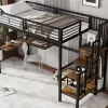 Redom Lit superposé 90x200 cm avec armoire intégrée et échelle latérale, structure métal et MDF, noir/noyer foncé Online