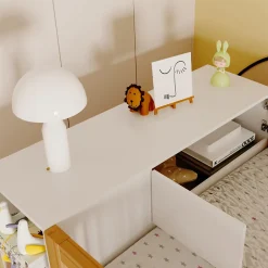 Enfant Redom Lit superposé 90x200 cm avec armoire intégrée et échelle à tiroirs en bois massif, blanc et bois naturel