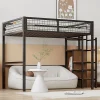 Enfant Redom Lit superposé 140x200 cm avec armoire intégrée et échelle sécurisée, structure métal noir