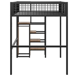 Enfant Redom Lit superposé 140x200 cm avec armoire intégrée et échelle sécurisée, structure métal noir