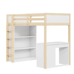 Redom Lit superposé 90x200 cm avec bureau modulable et armoire de rangement en bois naturel Hot