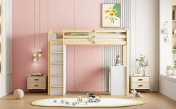 Redom Lit superposé 90x200 cm avec bureau modulable et armoire de rangement en bois naturel Hot