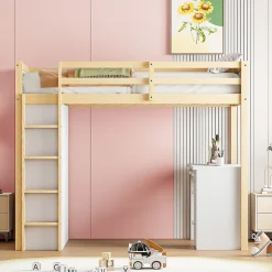 Redom Lit superposé 90x200 cm avec bureau modulable et armoire de rangement en bois naturel Hot