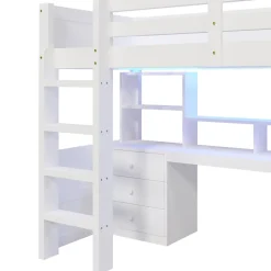 Enfant Redom Lit superposé 90x200 cm avec bureau intégré et armoire intégrée en pin massif blanc