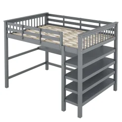 Redom Lit superposé 140x200 cm avec bureau intégré et étagères en pin massif et MDF, finition grise, gain de place Sale