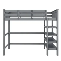 Redom Lit superposé 140x200 cm avec bureau intégré et étagères en pin massif et MDF, finition grise, gain de place Sale