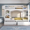 Enfant Redom Lit superposé 90x200 cm avec bureau rabattable, 2 tiroirs et sommier à lattes, structure bois massif