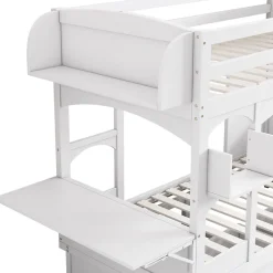 Enfant Redom Lit superposé 90x200 cm avec bureau rabattable, 2 tiroirs et sommier à lattes, structure bois massif