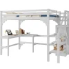 Redom Lit superposé 140x200 cm avec bureau en L et escalier à rangement, structure pin et MDF, minimaliste blanc Best