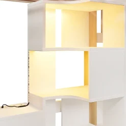 Redom Lit superposé 90x200 cm avec bureau intégré, éclairage LED et échelle à rangements, blanc et bois naturel Clearance